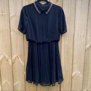 Andrew Marc Black Mini Dress with Embellished Collar